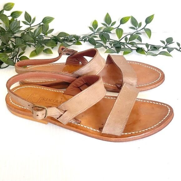K.Jacques Barigoule leather sandal two wide bands natural honey tan 8.5 - Picture 1 of 11